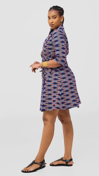 Safari Nazari Coat Dress - Navy / Pink Bakari Print