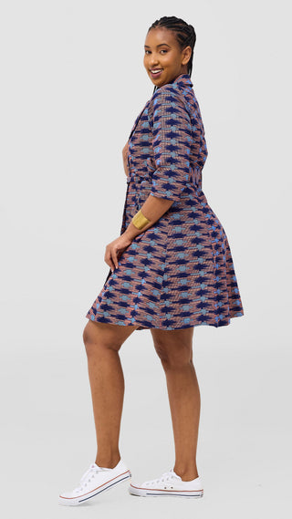 Safari Nazari Coat Dress - Navy / Pink Bakari Print