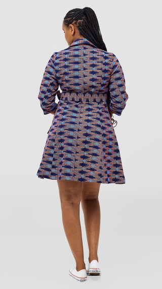 Safari Nazari Coat Dress - Navy / Pink Bakari Print