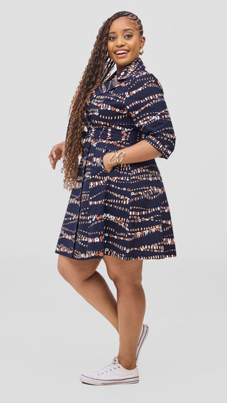 Safari Nazari Coat Dress - Navy / Brown Chiku Print