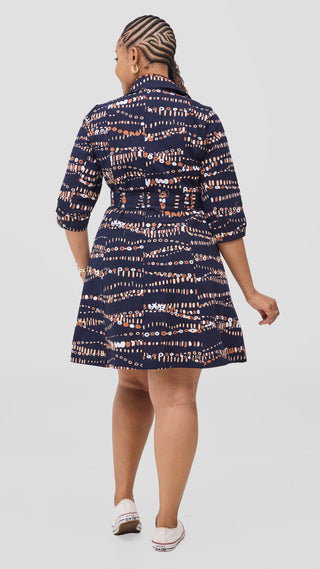 Safari Nazari Coat Dress - Navy / Brown Chiku Print