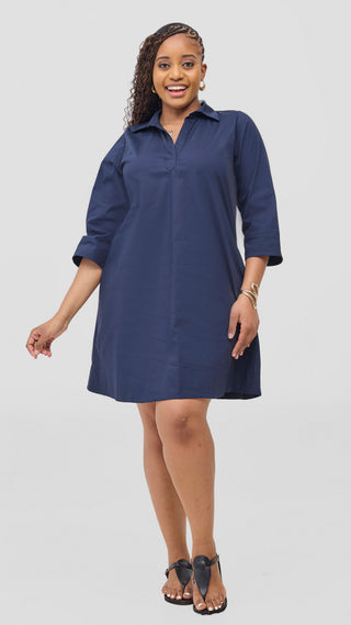 Safari Mansi Wide Hem Tent Dress in Cotton - Navy