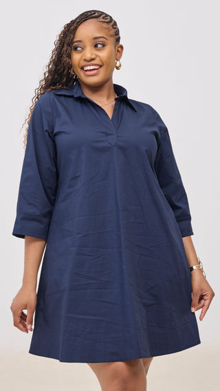 Safari Mansi Wide Hem Tent Dress in Cotton - Navy