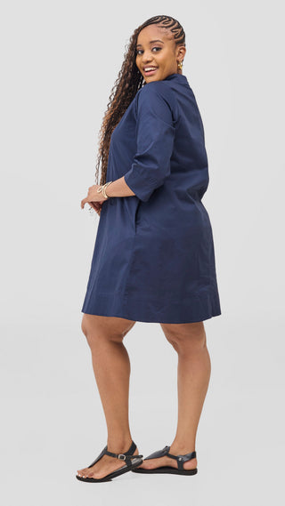 Safari Mansi Wide Hem Tent Dress in Cotton - Navy