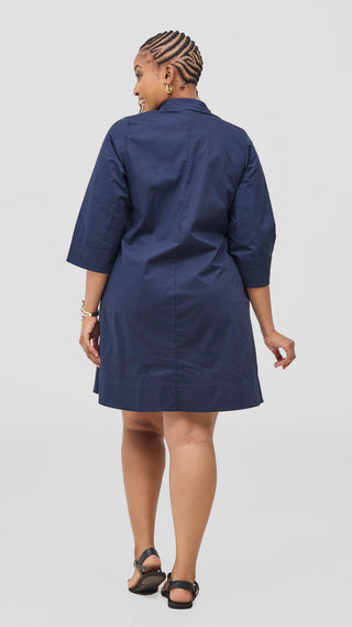 Safari Mansi Wide Hem Tent Dress in Cotton - Navy