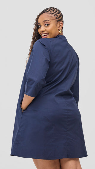 Safari Mansi Wide Hem Tent Dress in Cotton - Navy