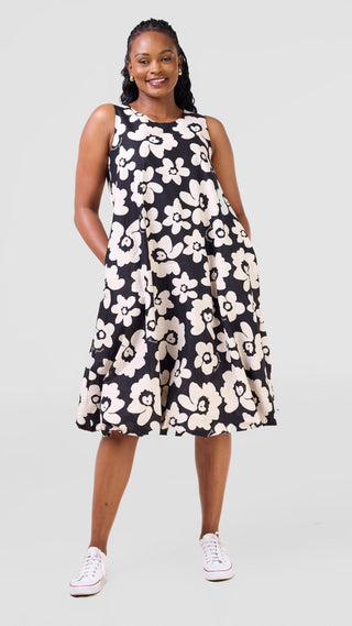 Safari Nazari Bubble Midi Dress - Black / Beige Print