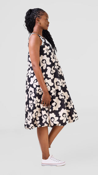 Safari Nazari Bubble Midi Dress - Black / Beige Print