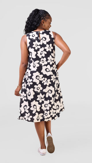 Safari Nazari Bubble Midi Dress - Black / Beige Print