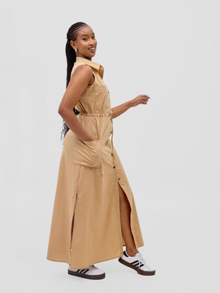 Safari Kamari Maxi Dress - Taupe - Shopzetu