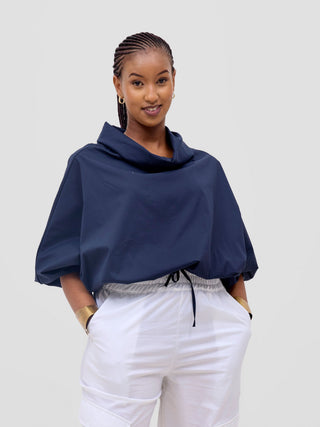 Safari by Vivo Njano Drawstring Top in Cotton - Navy Blue