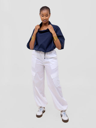 Safari by Vivo Njano Drawstring Top in Cotton - Navy Blue