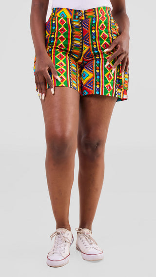 Safari Anga Wide Shorts - Green / Orange Print