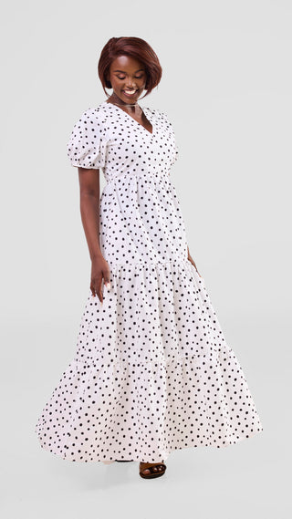 Safari Nazari Three Tiered Maxi Dress - White / Black Polka Dot Print