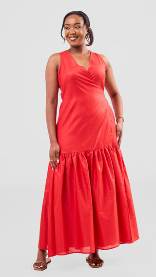 Safari Solana Wrap Dress - Red