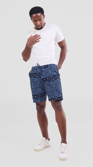 Safari Mens Kitenge Drawstring Shorts - Navy / Blue Print