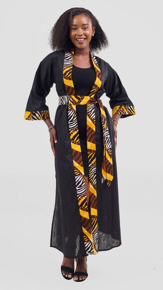 Safari Tafari High Slit Kimono - Black / Luena Print