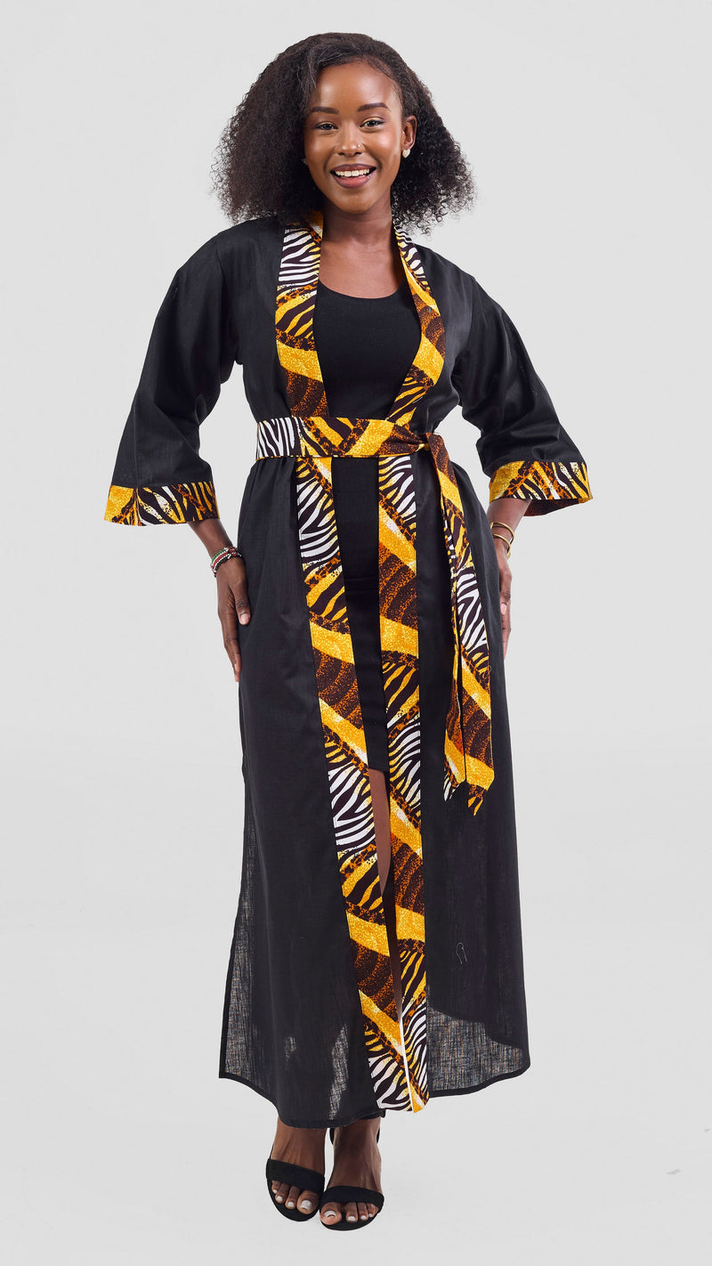 Safari Tafari High Slit Kimono - Black / Luena Print