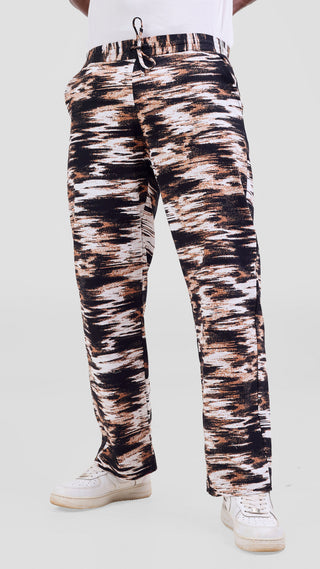 Safari Njano Men's Easy Fit Kitenge Pants - Black / Brown Print