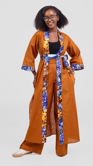 Safari Tafari High Slit Kimono - Rust / Bito Print