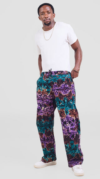 Safari Njano Men's Easy Fit Kitenge Pants - Black / Dark Teal Print
