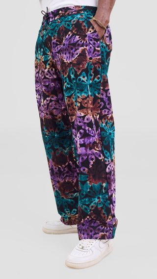 Safari Njano Men's Easy Fit Kitenge Pants - Black / Dark Teal Print