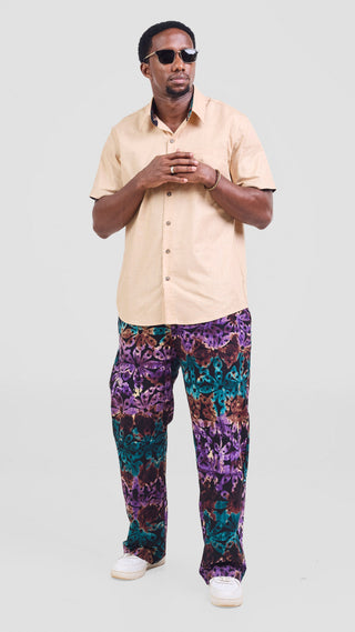 Safari Njano Men's Short Sleeve Shirt - Taupe / Black Dark Teal Print