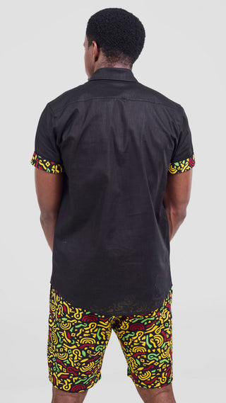 Safari Njano Mens Short Sleeve Shirt - Black / Black Yellow Print