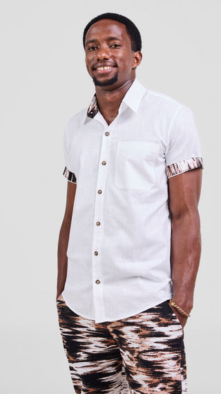 Safari Njano Men's Short Sleeve Shirt - White / Black Brown Print