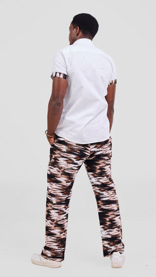 Safari Njano Men's Short Sleeve Shirt - White / Black Brown Print