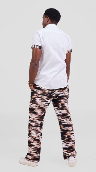 Safari Njano Men's Easy Fit Kitenge Pants - Black / Brown Print