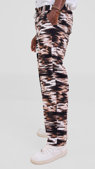 Safari Njano Men's Easy Fit Kitenge Pants - Black / Brown Print