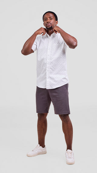 Safari Njano Mens Short Sleeve Shirt - White / Navy Blue Print