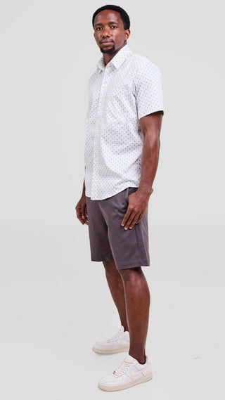 Safari Njano Mens Short Sleeve Shirt - White / Navy Blue Print