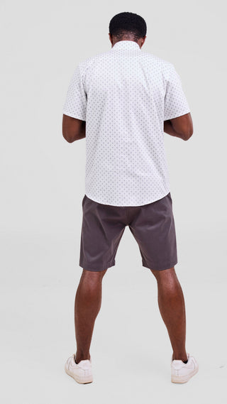 Safari Njano Mens Short Sleeve Shirt - White / Navy Blue Print