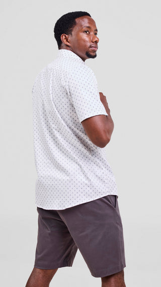 Safari Njano Mens Short Sleeve Shirt - White / Navy Blue Print