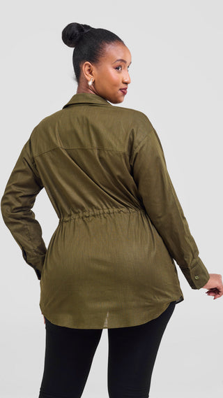 Safari Savannah Drawstring Shacket - Dark Olive