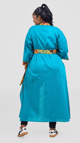 Safari Tafari High Slit Kimono - Teal / Keta Print