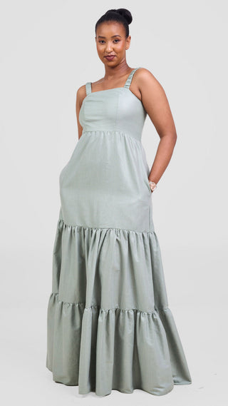 Safari Kikoy Tie Back Maxi Dress - Dusty Green Safari By Vivo Safari Kikoy Tie Back Maxi Dress - Dusty Green Safari By Vivo