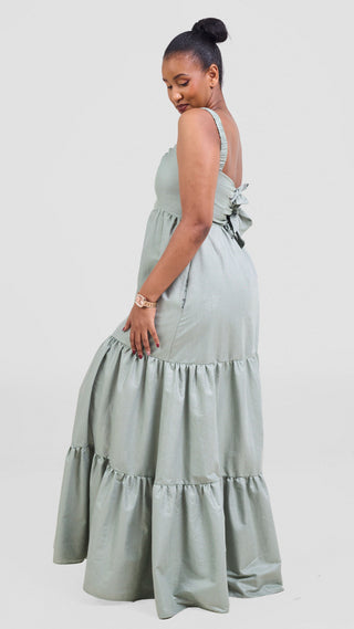 Safari Kikoy Tie Back Maxi Dress - Dusty Green