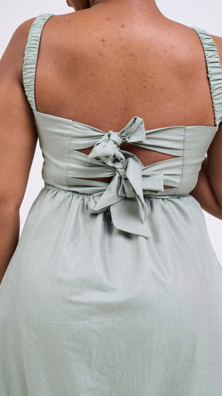 Safari Kikoy Tie Back Maxi Dress - Dusty Green