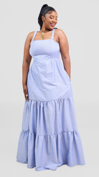 Safari Kikoy Tie Back Maxi Dress - Blue