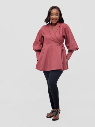 Safari Hawi Peplum Bishop Sleeve Wrap Coat -
