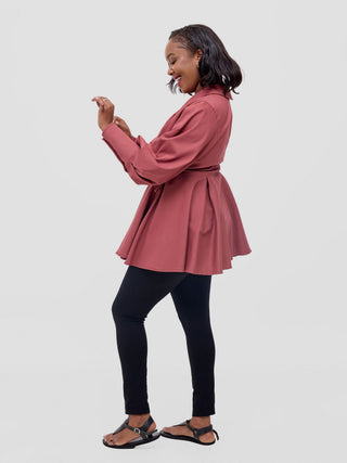 Safari Hawi Peplum Bishop Sleeve Wrap Coat -