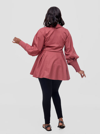 Safari Hawi Peplum Bishop Sleeve Wrap Coat -
