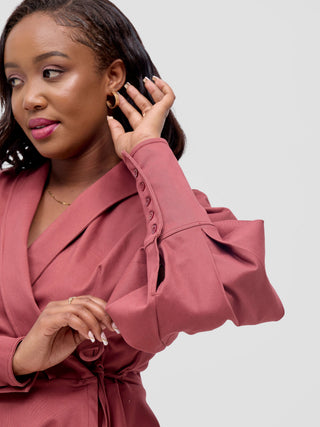 Safari Hawi Peplum Bishop Sleeve Wrap Coat -