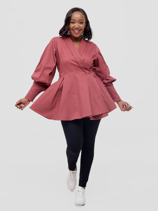 Safari Hawi Peplum Bishop Sleeve Wrap Coat -