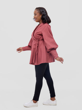 Safari Hawi Peplum Bishop Sleeve Wrap Coat -