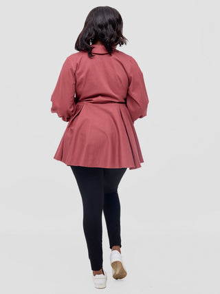 Safari Hawi Peplum Bishop Sleeve Wrap Coat -