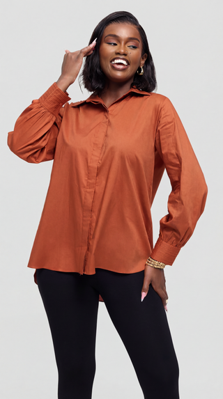 Safari by Vivo Pintuck Shirt in Cotton - Rust